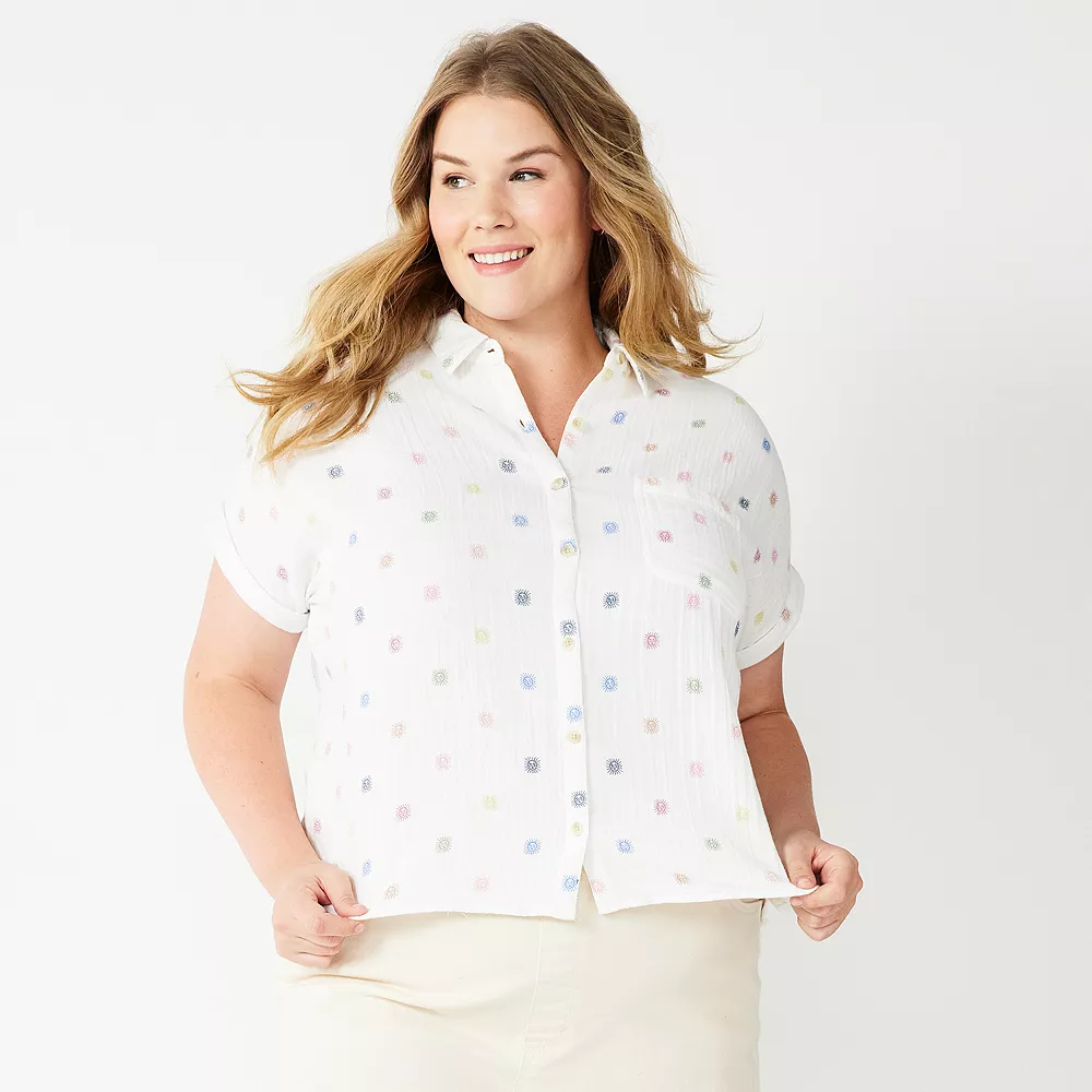 Plus Size Sonoma Goods For Life® Short Sleeve Button Down Top - Image 4