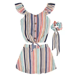 Girls 7-16 Speechless Top & Stripe Skirt Set with Hair Tie