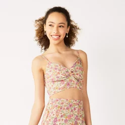 Juniors' Rewind Twist Front Crop Top