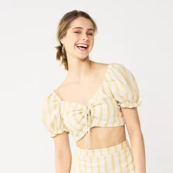 Juniors' Speechless Tied Front Crop Top