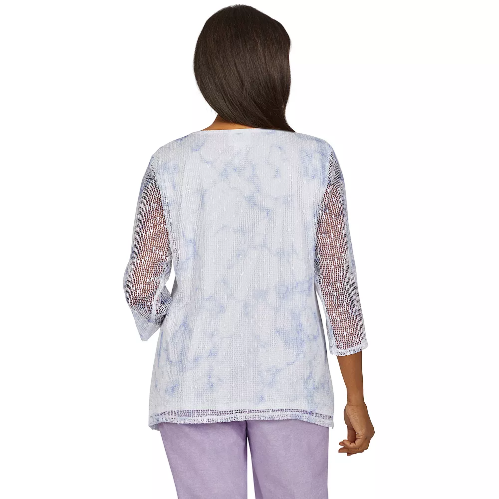 Petite Alfred Dunner Necklace & Butterfly Popcorn Mesh Top Set - Image 2