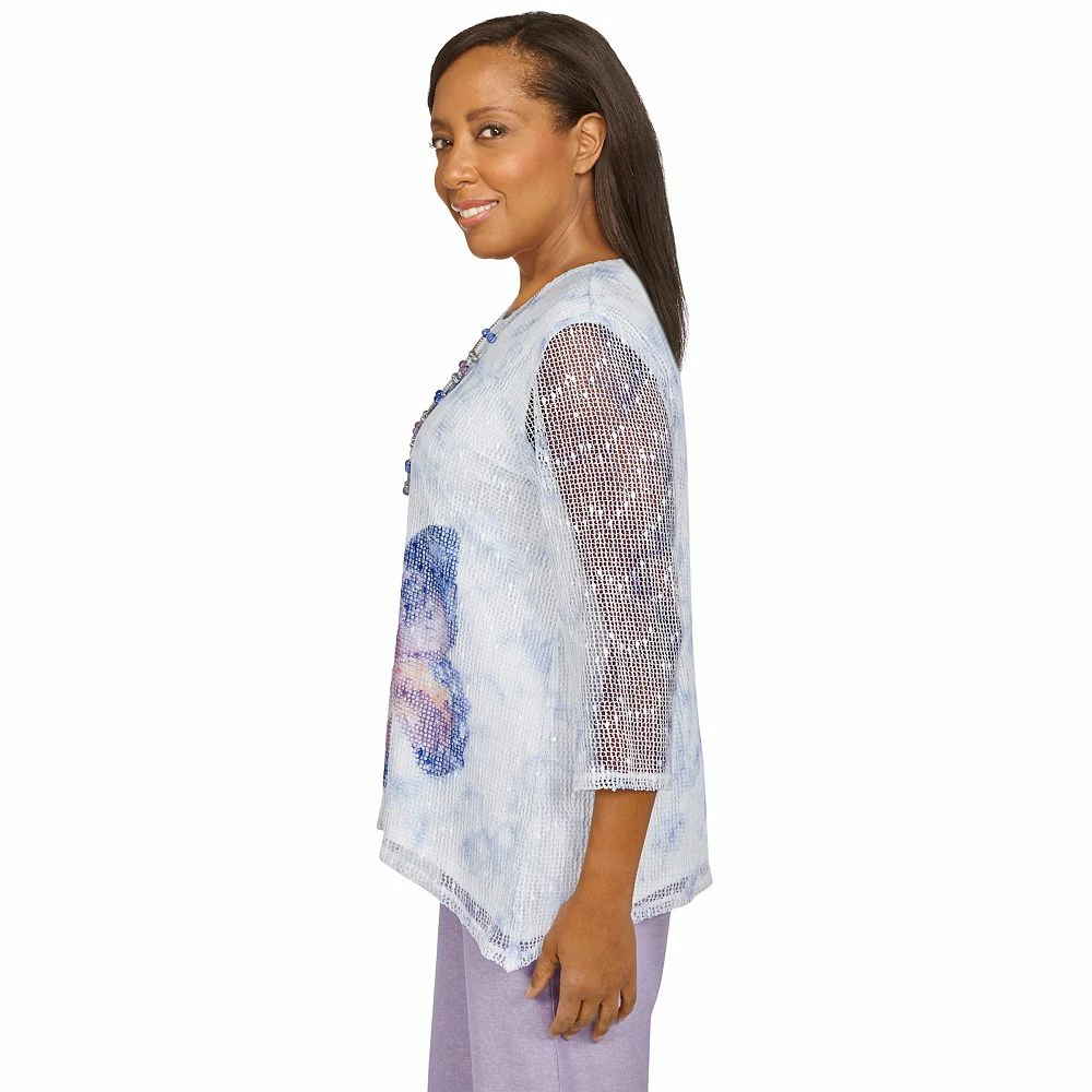 Petite Alfred Dunner Necklace & Butterfly Popcorn Mesh Top Set - Image 4