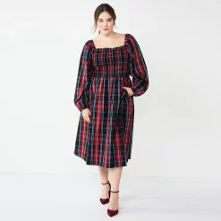 Plus Size DRAPER JAMES RSVP™ Long Sleeve Smocked Tiered Midi Dress