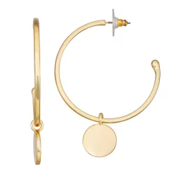 Nine West Gold Tone Circle Drop Hoop Earrings